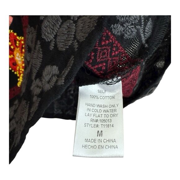 Savanna Jane Embroidered Top Size Medium Beaded Flowers Short Sleeve Cotton - Picture 11 of 12